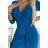 404-4 Shiny dress with a neckline and a slit on the leg - sea ​​color