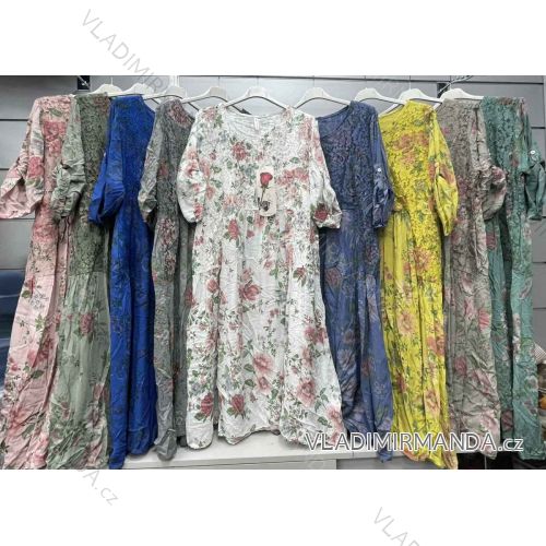 Šaty dlouhé krátký rukáv dámské nadrozměr (XL/2XL ONE SIZE) ITALSKÁ MÓDA IMWGS231349