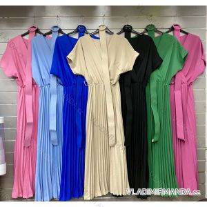 Women's Long Elegant Pleated Belt Short Sleeve Dress (S/M ONE SIZE) ITALIAN FASHION IMWGS231440