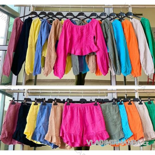 Súprava sukne krátka a top dlhý rukáv mušelín dámska (S/M ONE SIZE) TALIANSKA MÓDA IMWKK231451