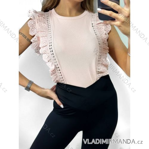 Tričko krátký rukáv krajkové dámské (S/M ONE SIZE) ITALSKÁ MÓDA IMM21A0443