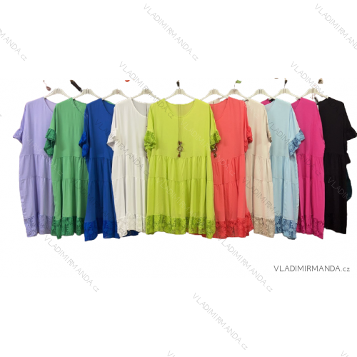 Šaty s přívěškem krátký rukáv dámské nadrozměr (3XL/4XL ONE SIZE) ITALSKÁ MÓDA IMWQ2395990