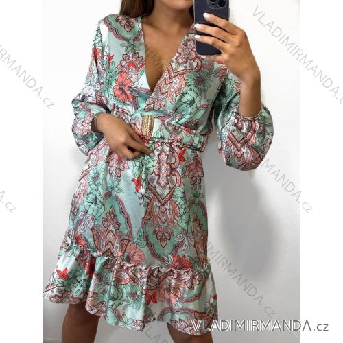 Šaty letní s páskem dlouhý rukáv dámské (S/M ONE SIZE) ITALSKÁ MÓDA IMWKK231132