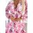 433-1 GAJA Pleated midi dress with a neckline and long sleeves - pink flowers on a white background