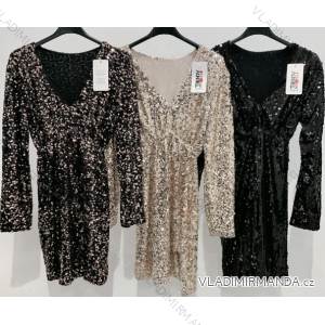 Šaty elegantní třpytivé s flitry dlouhý rukáv dámské (S/M ONE SIZE) ITALSKÁ MÓDA IMPMD2323055Y