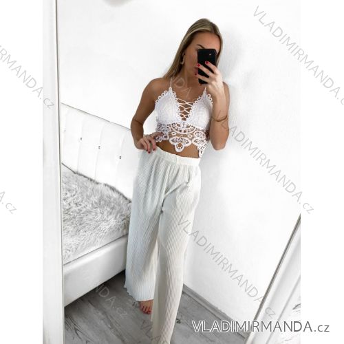 Kalhoty letní dlouhé dámské (S/M ONE SIZE) ITALSKÁ MÓDA IMW2331086/DU S/M bílá