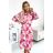 449-5 CARLA Pleated midi dress with buttons and long sleeves - dark pink flowers on a white background