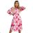 449-5 CARLA Pleated midi dress with buttons and long sleeves - dark pink flowers on a white background
