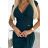 451-1 Shiny dress with short sleeves, neckline and a slit on the leg - green