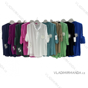 Tunika košilová dlouhý rukáv dámská nadrozměr (3XL/4XL ONE SIZE) ITALSKÁ MÓDA IMWQ23127