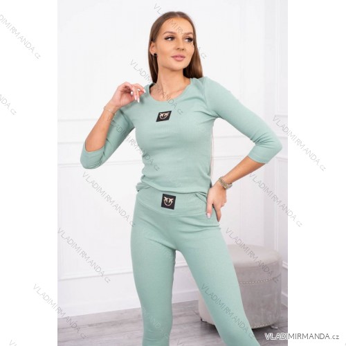 Set aus gerippter Bluse + Leggings in dunklem Mintgrün