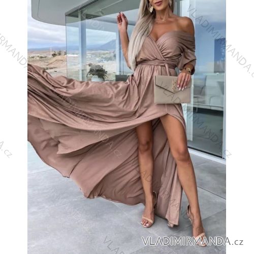 Šaty dlouhé elegantní krátký rukáv dámské (S/M ONE SIZE) ITALSKÁ MÓDA IMWE231581