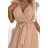374-5 POLINA Faltenkleid mit Ausschnitt und Rüschen - beige