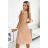 374-5 POLINA Faltenkleid mit Ausschnitt und Rüschen - beige