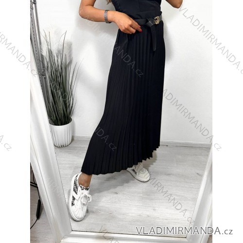 Sukně dlouhá skládaná s páskem dámská (S/M ONE SIZE) ITALSKÁ MÓDA IMM23U6295/DU S/M Černá
