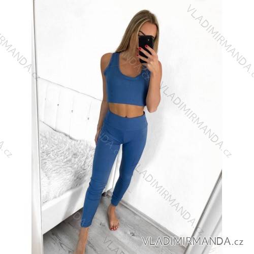 Souprava sportovní croptop a legíny dámská (S/M, L/XL) TURECKÁ MÓDA TMWL238808/DU L/XL modrá