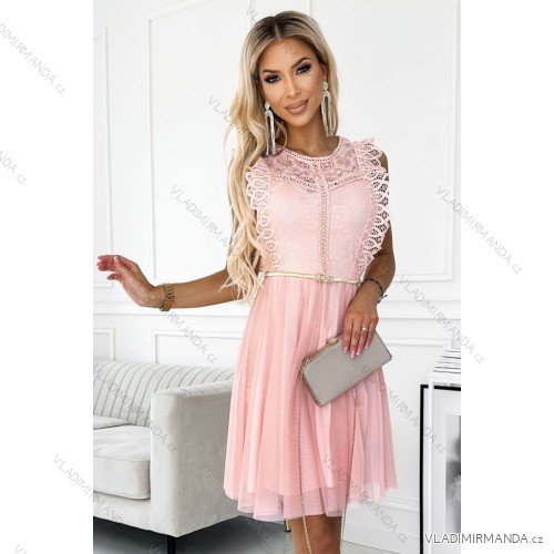454-2 GRETA dress with lace and gold belt - peach