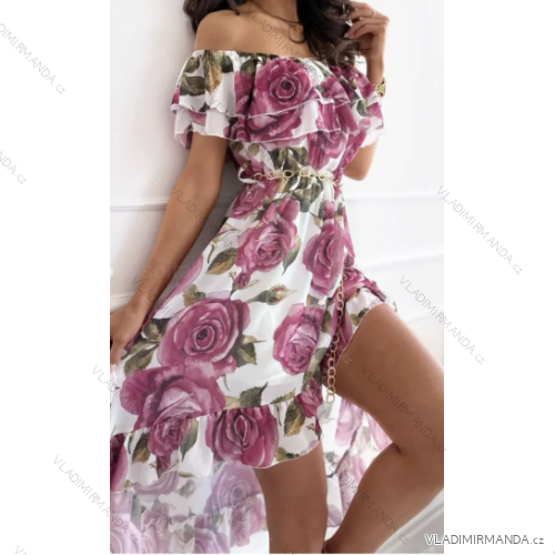Women's Long Carmen Short Sleeve Dress (S/M ONE SIZE) ITALIAN FASHION IMPGM231146