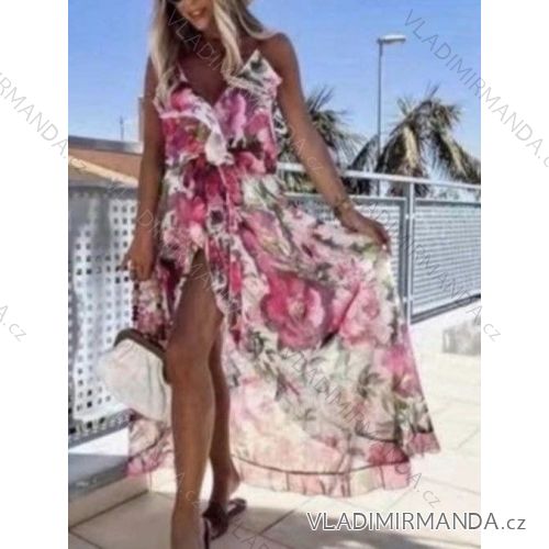 Šaty dlouhé letní šifonové na ramínka dámské (S/M ONE SIZE) ITALSKÁ MÓDA IMWGG231793
