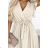455-1 CORNELIA dress with frill, neckline and tie - beige