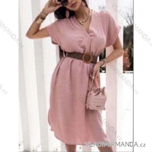 Šaty letní s páskem krátký rukáv dámské (S/M ONE SIZE) ITALSKÁ MÓDA IMWB231947