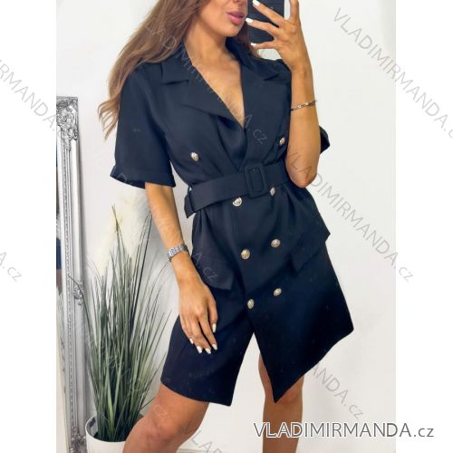 Šaty kabátkové elegantní krátký rukáv dámské (S/M ONE SIZE) ITALSKÁ MÓDA IMM23M10480