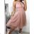 Šaty společenské tylové krátké bez rukávu dámské (S/M ONE SIZE) ITALSKÁ MÓDA IMM239097 S/M Old-pink