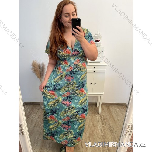 Women's Long Short Sleeve Dress (S / M ONE SIZE) FRENCH FASHION FMB21008 L/XL Green