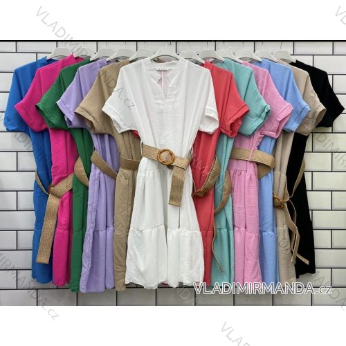 Women's Summer Dress with Belt Short Sleeve (S/M ONE SIZE) ITALIAN FASHION IMWPO232048
