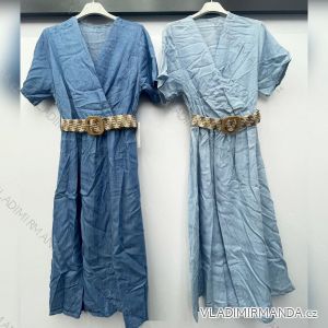 Šaty letní riflové krátký rukáv dámské (S/M ONE SIZE) ITALSKÁ MÓDA IMWB232053