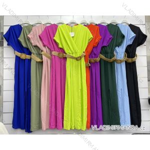 Langes Sommerkleid für Damen mit Gürtel und kurzen Ärmeln (S/M Einheitsgröße) ITALIAN FASHION IMWE232060