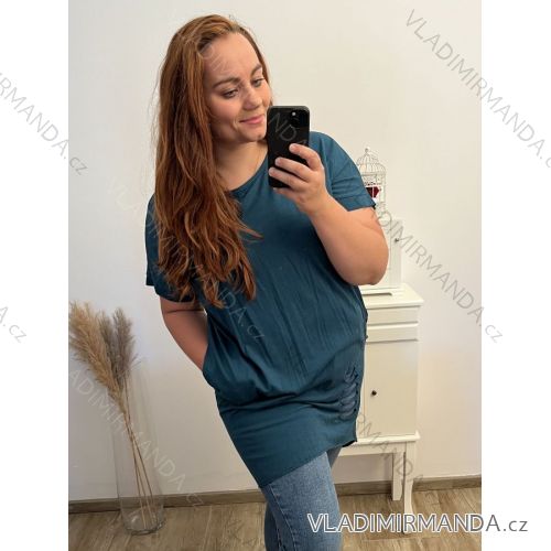 Šaty volnočasové krátký rukáv dámské nadrozměr (2XL/3XL/4XL ONE SIZE) ITALSKÁ MÓDA IM723CUT/DR 3XL/4XL petrolejová