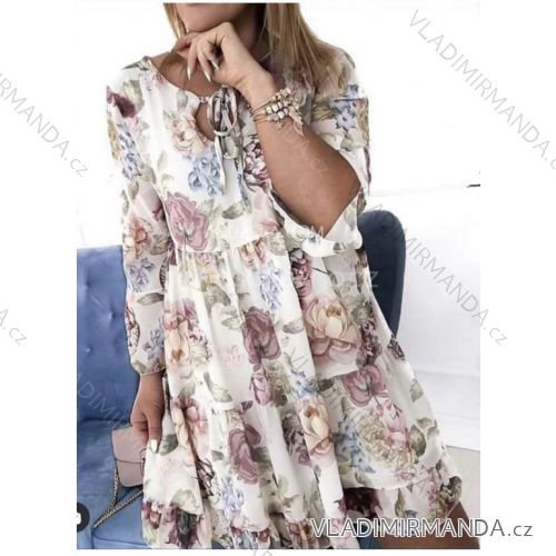 Šaty letné šifónové dlhý rukáv dámske kvetované (S/M/L ONE SIZE) TALIANSKA MÓDA IMD23459