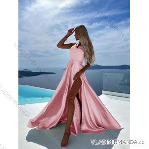 Šaty dlouhé saténové elegantní na ramínka dámské (S/M ONE SIZE) ITALSKÁ MÓDA IMD23460