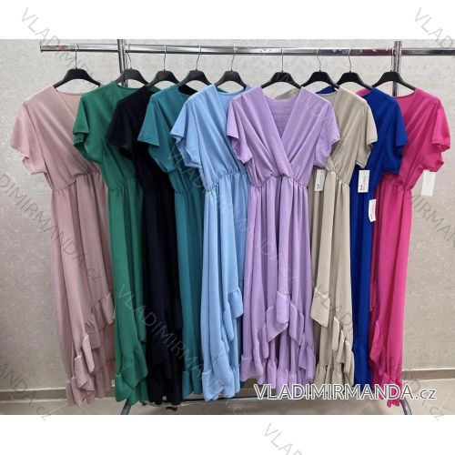 Šaty dlhé letné elegantný krátky rukáv dámske (S/M ONE SIZE) TALIANSKA MÓDA IMWKK232140