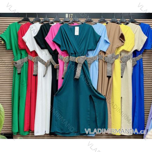 Women's Long Dress with Belt Short Sleeve (S/M ONE SIZE) ITALIAN FASHION IMWGM232180