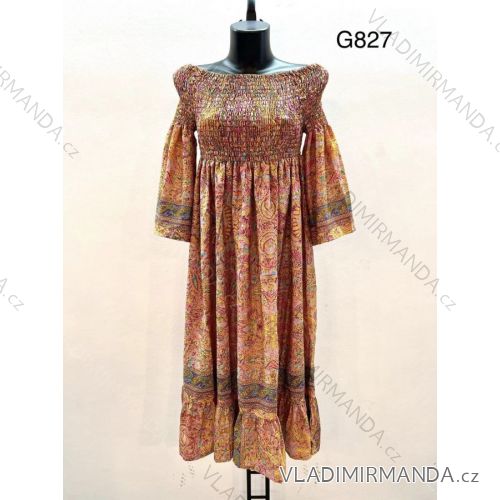 Šaty žabičkované carmen dlouhý rukáv dámské (S/M ONE SIZE) INDICKÁ MÓDA  IMM23M827