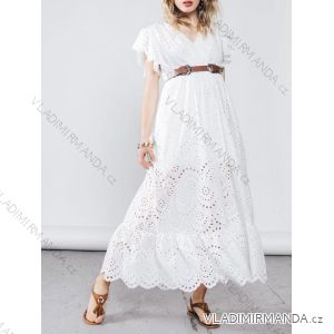 Šaty dlouhé letní krajkové s páskem krátký rukáv dámské (S/M ONE SIZE) ITALSKá MóDA IMM23M1890