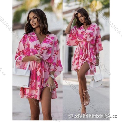 Women's Summer Short Sleeve Dress (S/M/L ONE SIZE) ITALIAN FASHION IMD23321-2/DU M/L Pink
