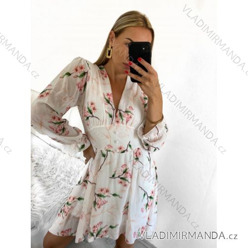 Šaty letní šifonové dlouhý rukáv dámské (S/M ONE SIZE) ITALSKÁ MÓDA IMPES238944/DU S/M biela