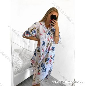Šaty košilové bavlněné 3/4 dlouhý rukáv dámské (S/M ONE SIZE) ITALSKá MóDA IM4239022