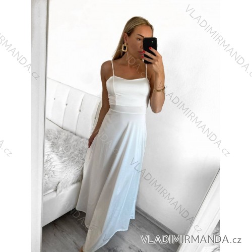 Šaty dlhé elegantné na ramienka dámske (S/M ONE SIZE) TALIANSKA MODA IM323013/DU S/M biela