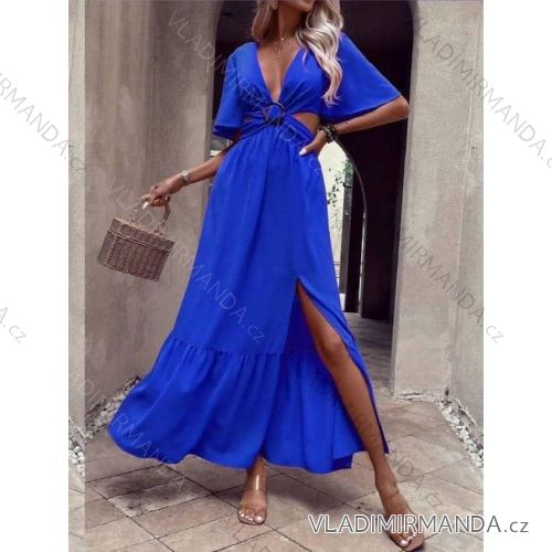 Women's Long Summer Elegant Short Sleeve Dress (S/M ONE SIZE) ITALIAN FASHION IMWAD232205