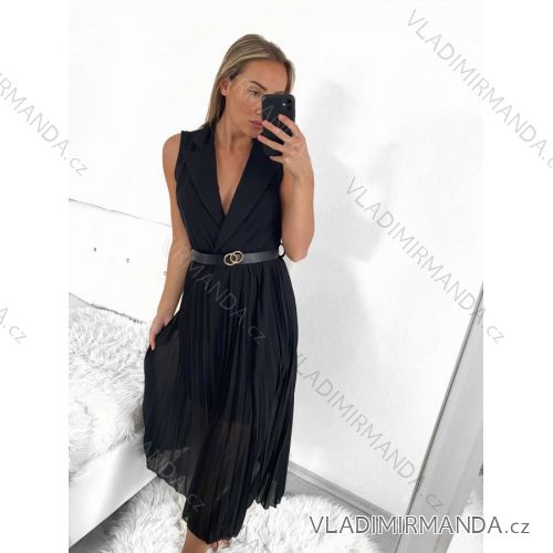 Women's Long Elegant Pleated Belt Sleeveless Dress (S/M ONE SIZE) ITALIAN FASHION IMPLS2314772