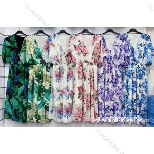 Šaty šifonové krátký rukáv dámské nadrozměr květované (XL/2XL ONE SIZE) ITALSKÁ MÓDA IMWGM232296