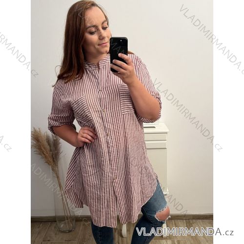 Prodloužená Košile 3/4 rukáv nadrozměr dámské (2XL/3XL ONE SIZE) ITALSKÁ MÓDA IM523STRIP/DR 2XL/3XL fialová