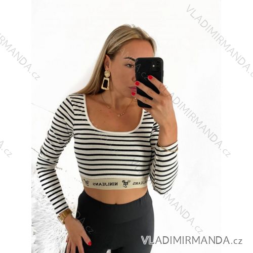 Top croptop dlouhý rukáv dámský proužek (S/M ONE SIZE) ITALSKÁ MÓDA IMPMD2327358/DU S/M bílá