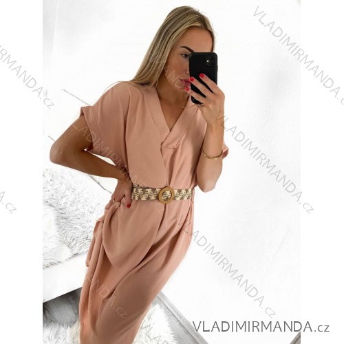 Sommer Midi Kurzarm Sommerkleid (S / M / L ONE SIZE) ITALIAN FASHION IMWA222563