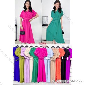 Women's Long Summer Dress With Belt Short Sleeve (S/M ONE SIZE) ITALIAN FASHION IMWLN232341