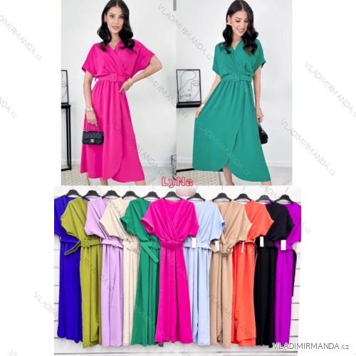 Women's Long Summer Dress With Belt Short Sleeve (S/M ONE SIZE) ITALIAN FASHION IMWLN232341